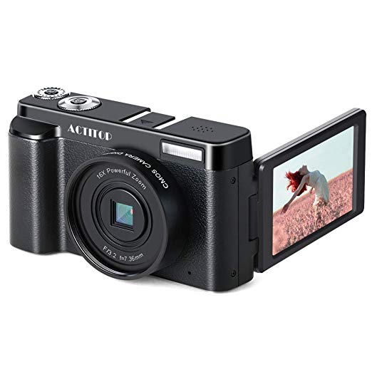 Vlogging Camera, ACTITOP Video Camera Camcorder Full HD 1080P 24MP with 3 Inch 180°Rotation Screen