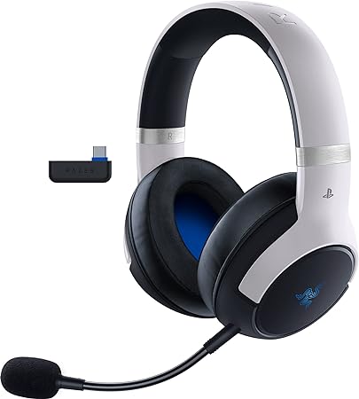 Razer Kaira Pro HyperSpeed Wireless Gaming Headset with Haptics for Playstation 5 / PS5, PS4, PC, Mobile: Titanium 50mm Drivers - Hybrid Mic - Low Latency Bluetooth - 30 Hr Battery - White & Black