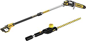 DEWALT 20V MAX* Pole Saw and Hedge Trimmer Attachment, 15-Foot Reach, Brushless, Tool-Only (DCPS620B & DCPH820BH)