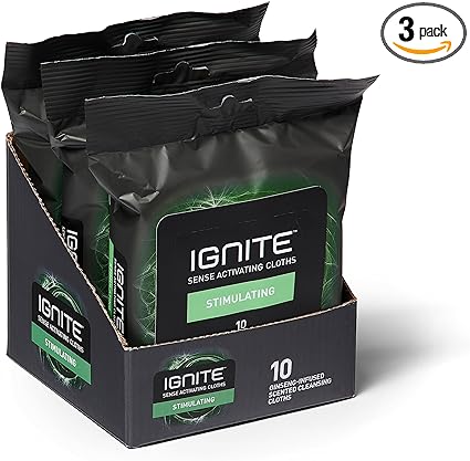 Medline Ignite Mens Body Wet Wipes, Extra Thick 8" x 8" Shower Wipes, Stimulating Scent, 10 Count (Pack of 3)