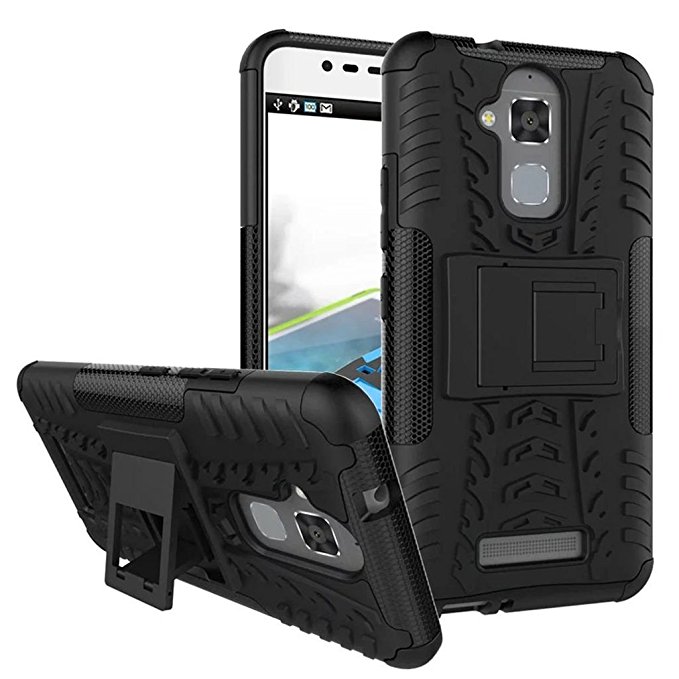 Zenfone 3 Max ZC520TL Case, ANGELLA-M with Stand Case for Asus Zenfone 3 Max ZC520TL 5.2" Double Layer Cover Case Shockproof Protection Case Black