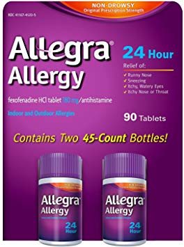 Allegra Adult 24 Hour Allergy Tablets, 180Mg, Buy Bulk & Save, 90 Count