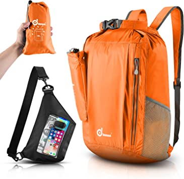 Odoland 20L Waterproof Hiking Backpack & IPX8 Phone Pouch, Floating Lightweight Marine Dry Bags, ScreenTouch Waist Fanny Pack