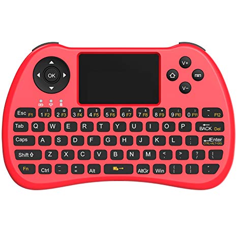 (Upgraded Version) Aerb 2.4GHz Mini Wireless Keyboard with Mouse Touchpad Rechargeable Combos for PC, Pad, Google Android TV Box and More (NonBacklit-Red)