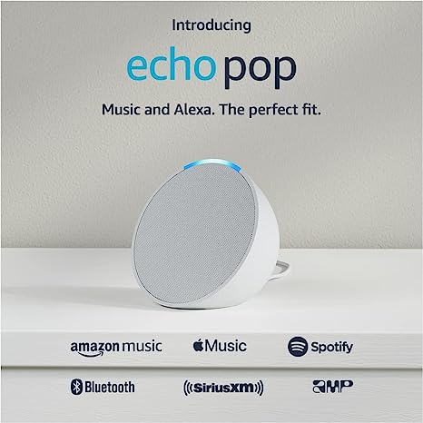 Echo Pop | Full sound compact smart speaker with Alexa - Glacier White   4 months of Amazon Music Unlimited FREE