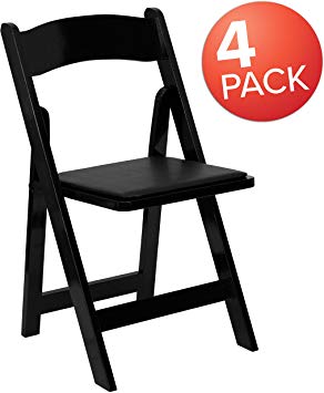 Flash Furniture 4 Pk. HERCULES Series Black Wood Folding Chair with Vinyl Padded Seat