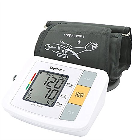 DigHealth(TM) Upper Arm digital Blood Pressure Monitor,blood pressure monitor with IHB Indicator and WHO indicator , Two User Modes, Memory Recall , Average Latest 3 Records (Cuff 8.66-12.59 inch)