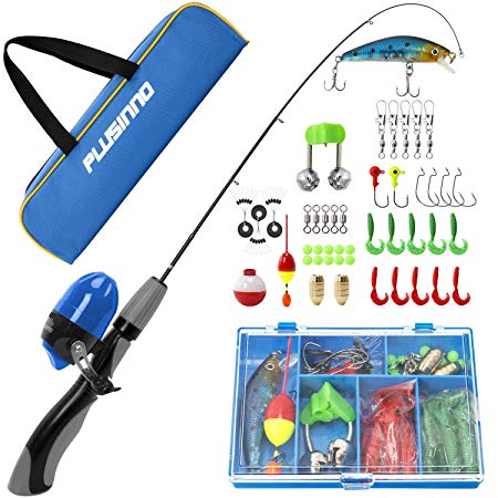 PLUSINNO Kids Fishing Pole,Portable Telescopic Fishing Rod and Reel Full Kits, Spincast Youth Fishing Pole Fishing Gear for Kids, Boys