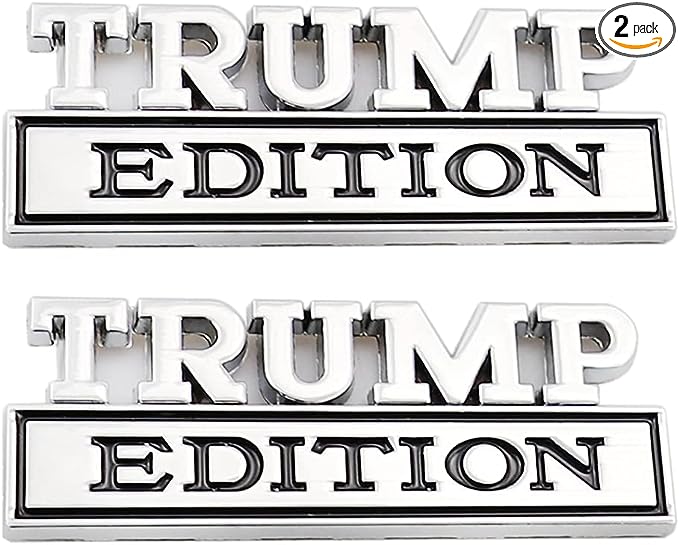 CARRUN, 2 Pcs Trump Edition Emblem Car Metal Badge 3D Decal Sticker Fit for F150 F250 F350 Silverdo 1500 2500 Sierra GMC Chevy Car Truck SUV (Silver Black), CR2TP