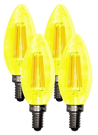 SleekLighting 6 Watt E12 LED Filament Candelabra Yellow Light Bulb, dimmable (60W Incandescent Replacement) Chandelier Torpedo Tip, Clear Glass Cover E12 Base 4pack