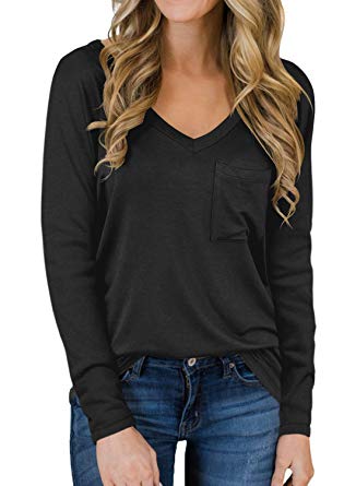 Womens Tops V Neck Tee Casual Short Sleeve and Long Sleeve T Shirts