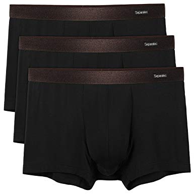 Separatec Mens Basic Solid Ultra Soft Trunks Shorts (3 Pack) Men's Underwear Bamboo Rayon Trunks with Separate Pouches Tech, Fitted Trunks