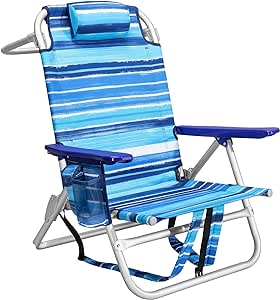 LEMBERI Backpack Beach Chairs for Adults,1/2 Pack Folding Heavy Duty Camping Chair with Large Pockets and Cup Holder,Adjustable high Beach Lounge Chairs with Towel Rack for Outdoor,Travel (1, Blue)