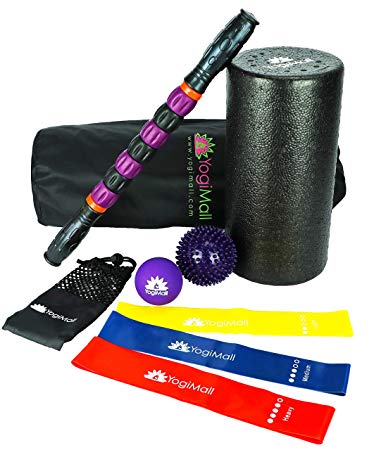 YogiMall All-in-One Massage & Fitness 9 Piece Mobility Kit – Foam Rollers, Massage Stick, Lacrosse, Spiky Ball, 3 Resistance Loop Bands & Bag OR 4-in-1 Foam Roller Set for Total Body Massage