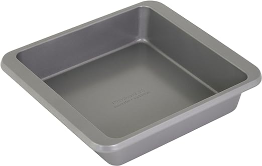 KitchenAid Nonstick 9 in Square Cake Pan with Extended Handles for Easy Grip, Aluminized Steel to Promoted Even Baking, Dishwasher Safe,Contour Silver