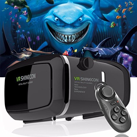 Anpow 3D VR Glasses,VR Headset,Virtual Reality Headset with Ajustable Lens and Strape for iPhone 5 5s 6 plus and Android Samsung S3 Edge Note 4 and 3.5-5.5 Inch Smartphone for 3D Movies and Games with Bluetooth Remote Controller Blue Ray Glass