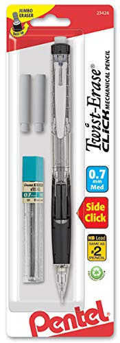 Pentel Twist Erase CLICK  Automatic Pencil with 2 Eraser Refills and Lead, 0.7mm, Assorted Barrels, Color May Vary, 1 Pack (PD277TLEBP)