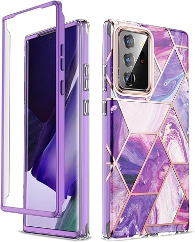 Asuwish Phone Case for Samsung Galaxy Note 20 Ultra 5G Cell Cover Hybrid Luxury Cute Marble Shockproof Full Body Hard Heavy Duty Slim Note20 Plus Notes 20Ultra Note20  U   20  Twenty Not S20 Purple