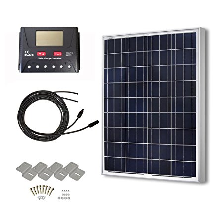 HQST 100 Watt 12 Volt Polycrystalline Solar Panel Kit with 30A PWM LCD Display Charge Controller