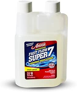 Professor Amos Fast Flow Super 7 | Microbial Drain Cleaner | Monthly Maintenance | Lemon Scent | 8 Oz | Garbage Disposal, Shower, Kitchen Sink Cleaner