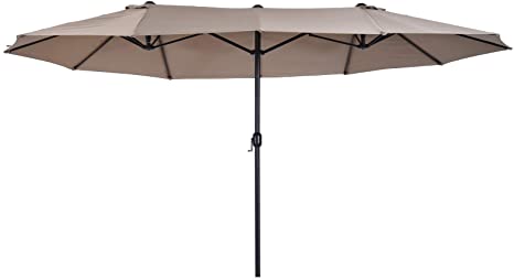 Outsunny 4.6m Garden Parasol Double-Sided Sun Umbrella Patio Market Shelter Canopy Shade Outdoor Brown - NO BASE