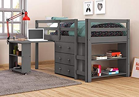 DONCO KIDS 760-TDG Low Loft Bed with Desk, Twin, Dark Grey
