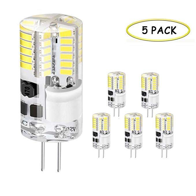 Jpodream® G4 LED Bulbs, 3W 48 x 3014 SMD LED Lamps, 300LM, Equivalent to 30W Halogen Bulbs, Cool White 6000K, 12V AC/DC, 360° Beam Angle Energy Saving Bulbs - 5 Pack