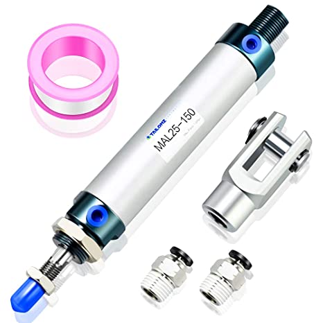 Tailonz Pneumaitc 25mm Bore 150mm Stroke Air Cylinder Double Action with Y Connector and 2Pcs 6mm Fitting MAL25x150