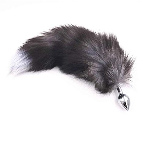 Leosi Black Thick Faux Fox Tail Stainless Steel Fun Plug Romance Games Play Party Toy Love Gift for High Happy (Style 1,M)