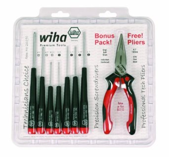 Wiha 26190 Slotted and Phillips Screwdriver Set Bonus Pack with Professional 6.3" Long Nose Pliers, 8 Piece