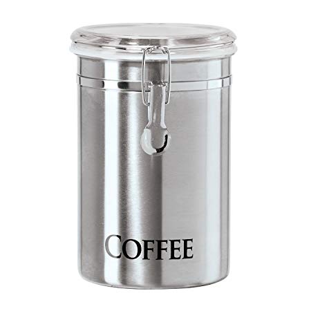 Oggi 62-Ounce Brushed Stainless Steel "Coffee" Airtight Canister with Acrylic Lid