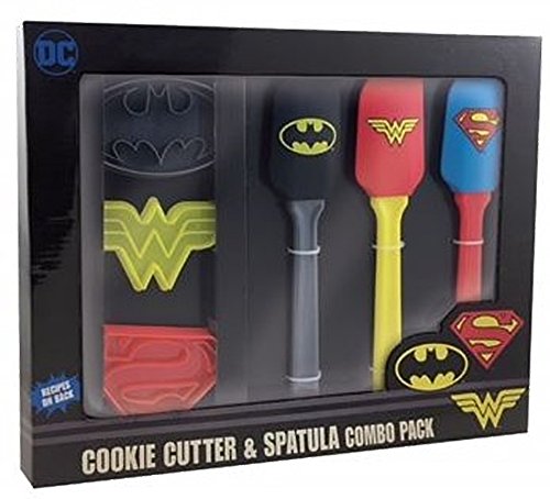 Wonder Woman, Superman and Batman Superhero Kitchen Spatula and Cookie Cutter Set - Officially Licensed DC Comics