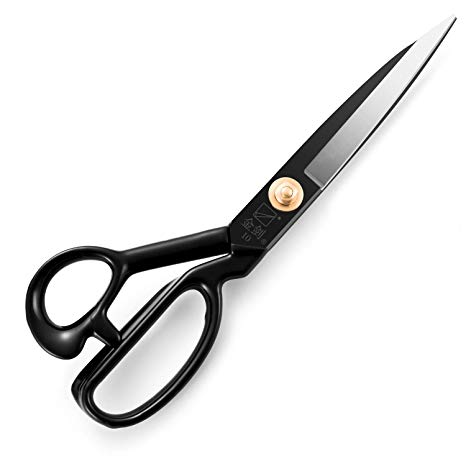 Heavy Duty Sewing Scissors - 10 inch Professional Tailor Fabric Shears, Knife Edge Dressmaker's Shears for Leather and Paper Cutting, Dressmaking, Tailoring, Altering - Black