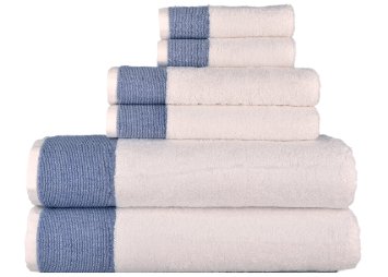 Venice 6 Piece Luxury 100 Percent Turkish Combed Cotton Towel Sets, Navy Blue Jacquard Design