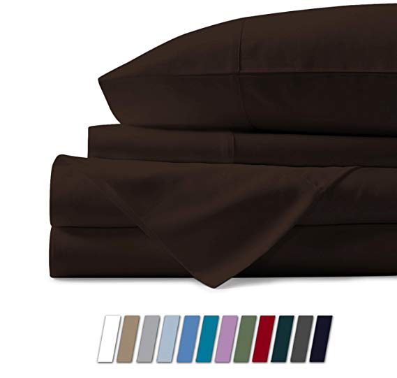 Mayfair Linen 600 Thread Count 100% Cotton Sheets - Chocolate Long-Staple Cotton Twin Sheets, Fits Mattress Upto 18'' Deep Pocket, Sateen Weave, Soft Cotton Bed Sheets and Pillowcases