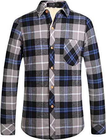 SSLR Men's Winter Thick Button Down Flannel Fleece Plaid Shirt Jacket