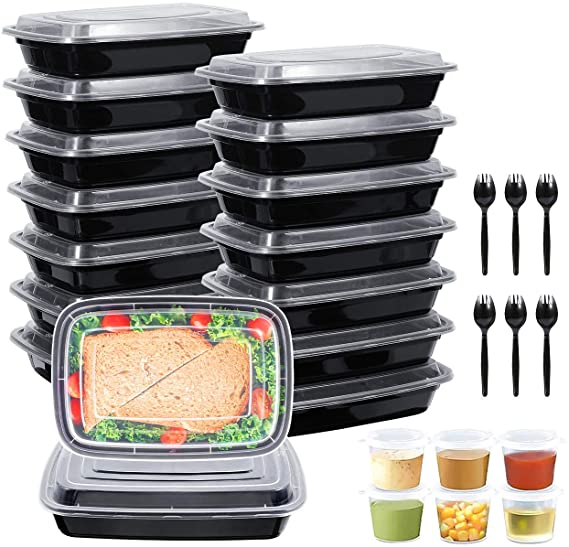 Gifort 16PACK Meal Prep Containers with Lids, BPA-Free Reusable Food Storage Containers for Microwave/Dishwasher/Freezer, Portable, Stackable   6 Sauce Cups and 6 Spoons