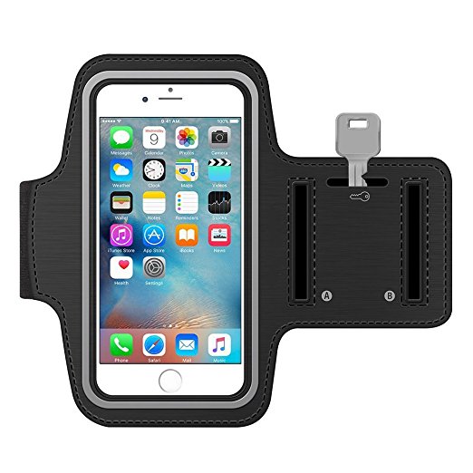 ONSON iPhone 6S Water Resistant Sports Running Armband with Key Holder,Cable Locker,Cards Holder for iPhone 6/6S/7 (4.7-Inch),iPhone 5/5C/SE/5S,Galaxy S3/S4-Black
