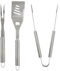 Latest 3pc BBQ Grill Accessories Set - Complete Grilling Solution Set with Spatula, Tongs and Fork - Ranked No.1 Barbecue Tools Gifts - Ideal for Dad/Mom