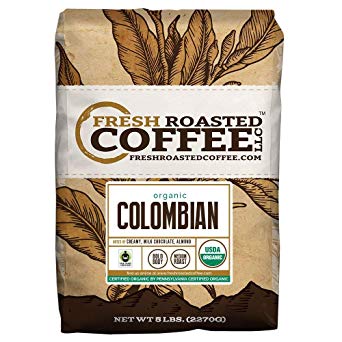 Fresh Roasted Coffee LLC, Colombian Sierra Nevada Coffee, USDA Organic, Fair Trade, Medium Roast, Whole Bean, 2 Pound Bag