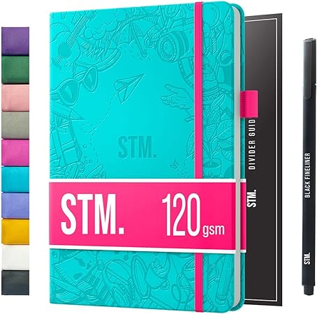 Scribbles That Matter A5 Dotted Journal Notebook 200 Pages Dot Grid Bullet Journal Vegan Hard Cover 120gsm Dotted Notebook Bleedproof thick paper with Free Pen for Men & Women School, Work (5.75 x 8.5) inches, Aqua