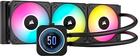 Corsair iCUE H150i ELITE LCD XT Liquid CPU Cooler - IPS LCD Screen - Three AF120 RGB ELITE Fans - 360mm Radiator - Fits Intel® LGA 1700, AMD® AM5, and More - Included iCUE COMMANDER CORE - Black