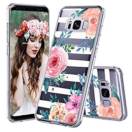 MOSNOVO Galaxy S8 Case, Galaxy S8 Clear Case, Girls Blossom Stripes Floral Flower Pattern Clear Design Printed Plastic Back Case with TPU Bumper Protective Case Cover for Samsung Galaxy S8 (2017)