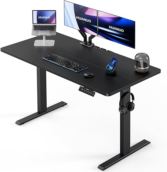 HUANUO Electric Standing Desk Adjustable Height, 48" x 24" Sit Stand Home Office Desk, Memory Computer Workstation, Black