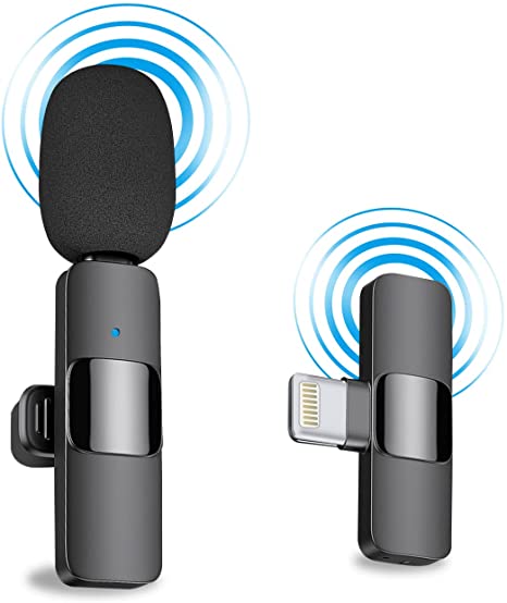 Professional Wireless Lavalier Lapel Microphone for iPhone, iPad - Cordless Omnidirectional Condenser Recording Mic for Interview Video Podcast Vlog YouTube