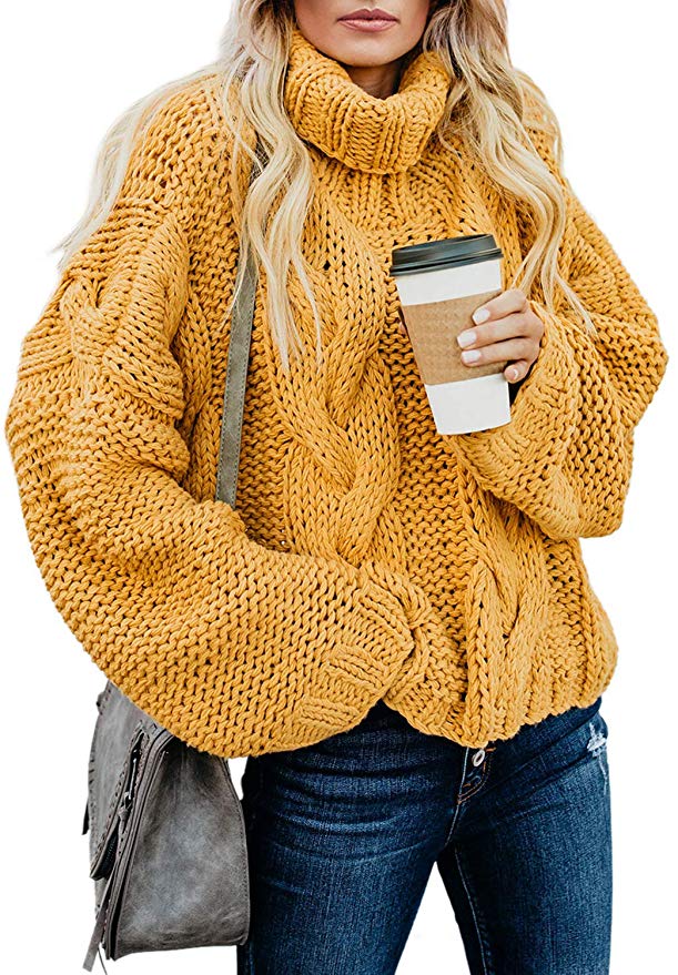 FARYSAYS Women's Cable Knit Turtleneck Long Sleeve Oversize Chunky Pullover Sweater Outerwear