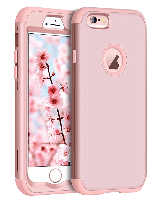 iPhone 6 Case, iPhone 6S Case, BENTOBEN Shockproof 3 in 1 Hybrid Hard PC Soft Silicone High Impact Resistant Bumper Anti Slip Full-Body Protective Phone Case Cover for iPhone 6/6S (4.7 inch) Rose Gold