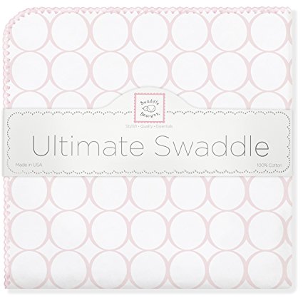 SwaddleDesigns Ultimate Swaddle Blanket, Made in USA, Premium Cotton Flannel, Pastel Pink Mod Circles