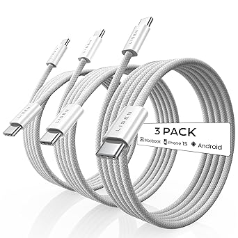 LISEN USB C to USB C Charger Cable 60W 3-Pack 6.6ft Type C Charging Cable Cord Fast Charging USBC to USBC Cable for iPhone 15 Pro Max Plus Samsung S23 S22 Note 20 Ultra iPad Pro Air Mini MacBook Air