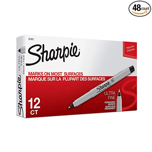 Sharpie 37001 Permanent Markers, Ultra Fine Point, Black Color, 2 Sets of 12 Markers, 24 Markers Total